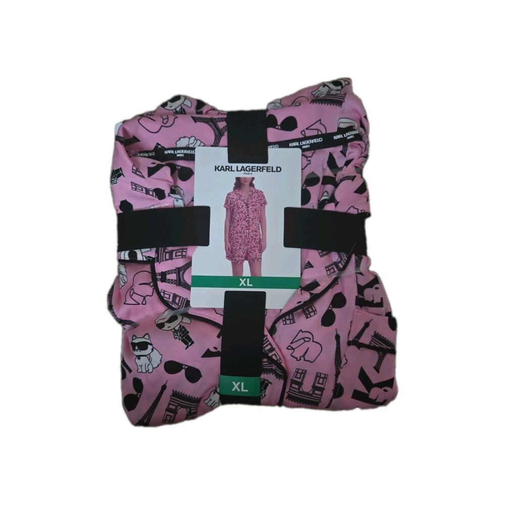 Karl Lagerfeld Paris Women’s Pajama Set XL Pink Short Sleeve Shorts NWT